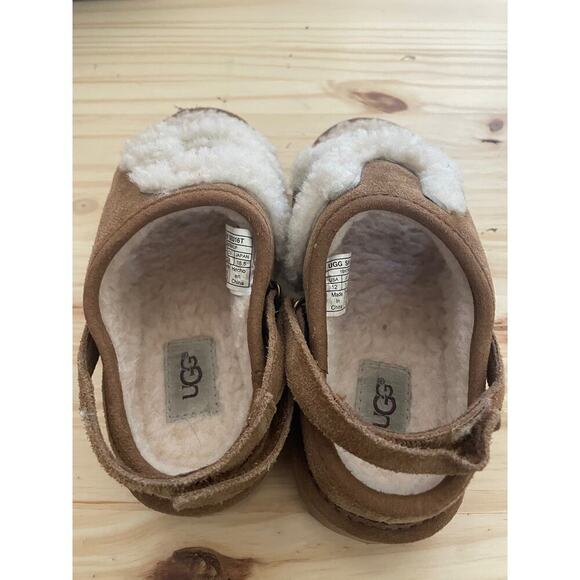 Ugg Unisex Toddler Size 12 Suede Slipper Slide Slip On Brown White - Picture 7 of 7